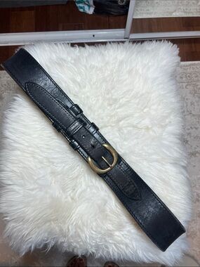 Strong Black Leather 2-1/4” Deluxe River Belt with Brass Buckle Sz.42